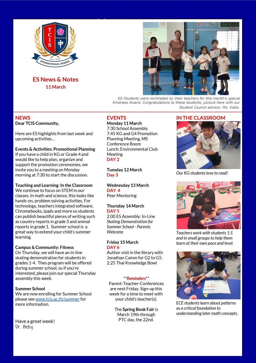 Es Weekly News 11 March Thai Chinese International School - 